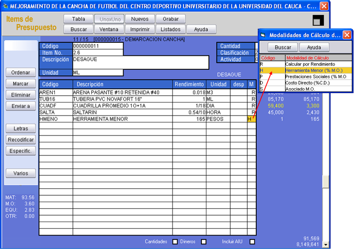 Deje que el programa calcule la Herramienta menor y/o las prestaciones sociales como porcentaje de la mano de obra en los análisis que usted elija